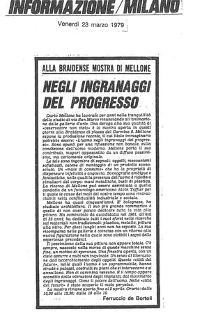 Articoli Mellone: Mostra alla Braidense Milano – Corriere Informazione – marzo 1979
